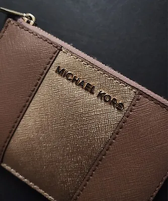 Michael Kors Small Women Coin Pouch ID Card Keychain Wallet Primrose Gold *508 • $33.85