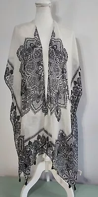 Woven Heart Kimono Tribal Black And White Boho Flowy One Size Aztec Tassels Open • $35