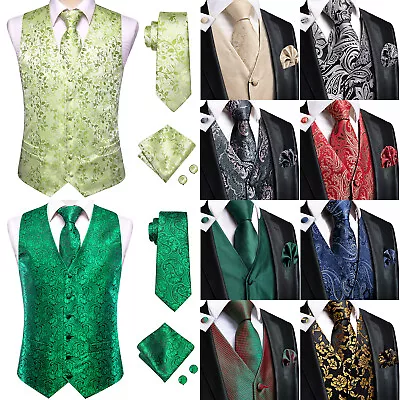 Mens Paisley Waistcoat Casual Wedding Vest Silk Tie Set Casual Formal Tops Suit • $51.98