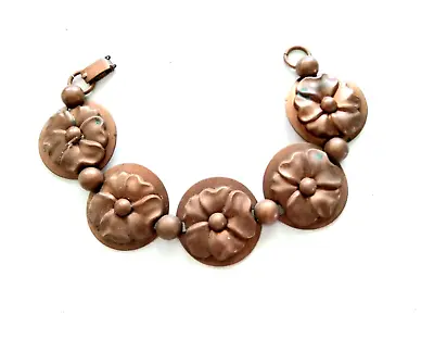 Wide Vintage Copper Layered Floral Panel Link Bracelet Copper Flower Bracelet • $18.99