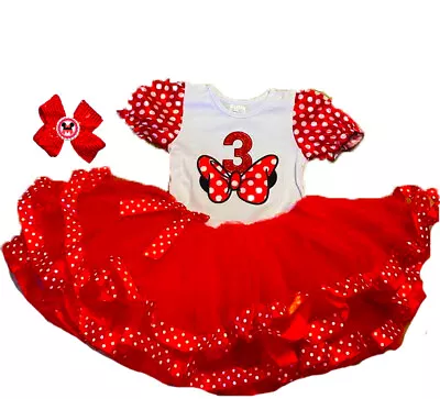 Minnie Mouse Birthday Party 3rd 3 Tutu Dress Red • $34.95