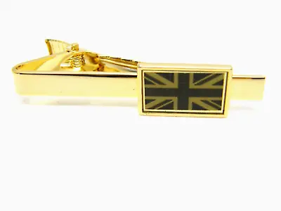 Union Jack Badge Tieclip Tie Pin Clip Flag Gift Brown Subdued Gold Plated • £3.99