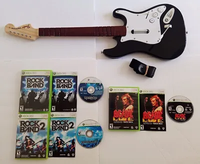$149 • Buy Rock Band 1 2 ACDC Bundle Wireless Fender Guitar Controller Xbox 360 4 Games