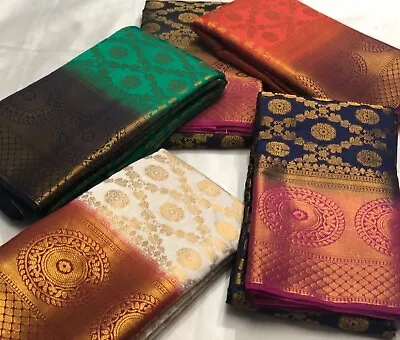 £24.99 • Buy Katan Banarasi Silk Saree Indian Wedding Bridal Formal Bollywood Party Wear Sari