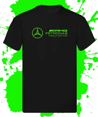 Mercedes AMG Petronas F1 Formula 1 Black T Shirt - Volt Green Logo 2024 • £15.99