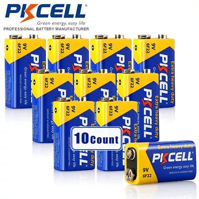 10pcs 9 Volt Batteries 0% Mercury Heavy Duty 9V 6F22 PP3 MN1604 EN22 Zinc-Carbon • $9.98