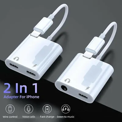 2 In 1 Adapter Splitter Dual Headphone Audio & Charger For IPhone 14+ 13 12  8 7 • £7.99