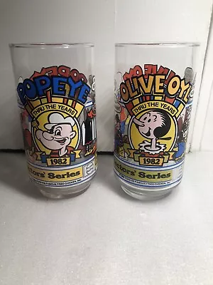 Set Lot Of 2 Popeyes Drinking Glasses 10th Anniversary Collectors Series 1982 • $35