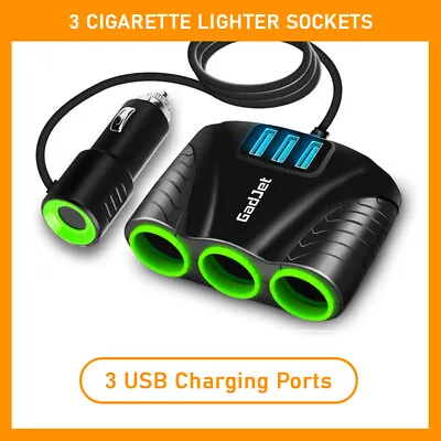 Car Multi Socket Universal Adapter 120W 3 Cigarette Lighter Sockets 3 USB Ports • £6.99