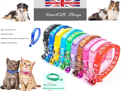 £2.39 • Buy Adjustable Cat Collar Bell Small Dog Kitten Pet Puppy Footprint Pattern Collar