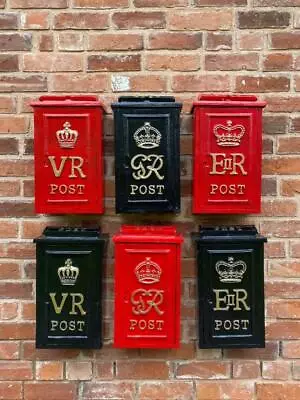 Cast Iron Royal Mail Wall Postbox Letter Box - Choice Of ER GR VR - Red Or Black • £99.99