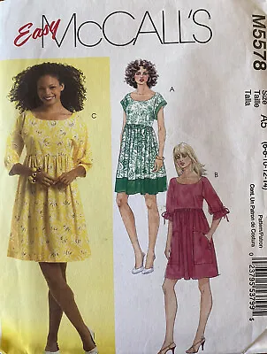 Easy McCall's 5578 High Waist DRESS Sleeve Variations Sewing Pattern 6-14 UNCUT • $6.95