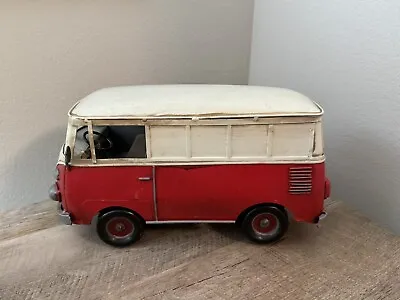 Metal Volkswagen VW Van Figurine Car Red White Vehicle Fun Decor 12” Retro • $24