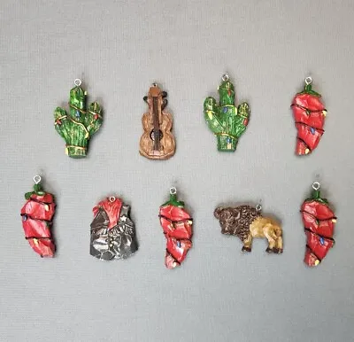 Southwestern Mini Christmas Ornaments Set Western Chili Peppers Cactus Buffalo • $20.25