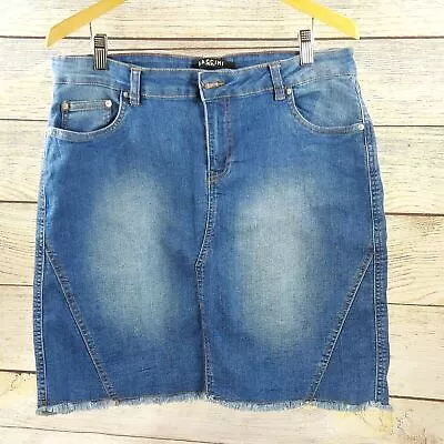 Baccini Mini Skirt Blue Denim Adjustable Belt Front Pockets A Line Casual Sz 10 • $23.50