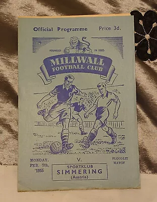 Millwall V Sportklub Simmering - 07/02/1955 - Football Programme - Free P&P • £5.75
