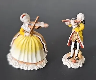 Miniature Colonial Man And Woman Playing Instruments  Metal  App. 1 1/8  Tall • $3