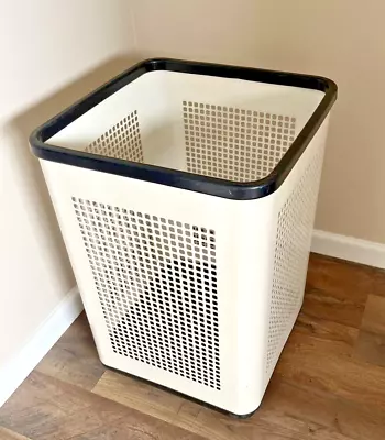 Vintage Retro White Metal Square Laundry Trash Basket 21 X14 X14  • $125