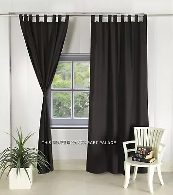 2PC Solid Cotton Curtain Indien Handmade Tab Top Blackout Room Door Curtains Set • £54.55