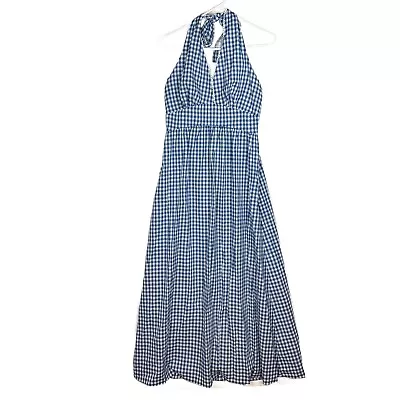 Vintage Sears Dress Womens 14 Blue Gingham Checks Pinup Halter Cruise Housewife • $29.95