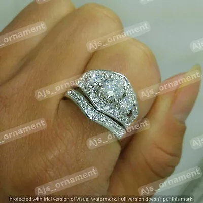 5 CT Round Cut Simulated Diamond Wedding Bridal Ring Set 14K White Gold Finish . • $127.11