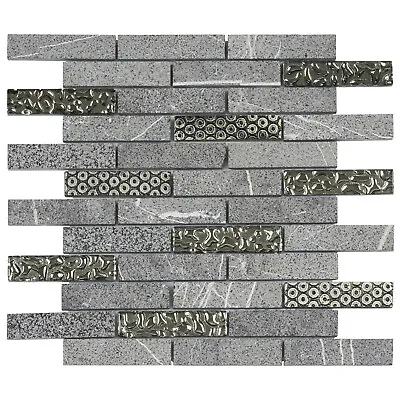 Raw Black Marquina Gray Marble Stone Mosaic Tile Brick Joint Backsplash • $25.95