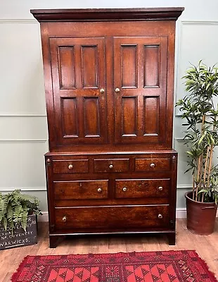 Stunning Antique Georgian English Oak Linen Press Cupboard House Keeping Cabinet • £2495