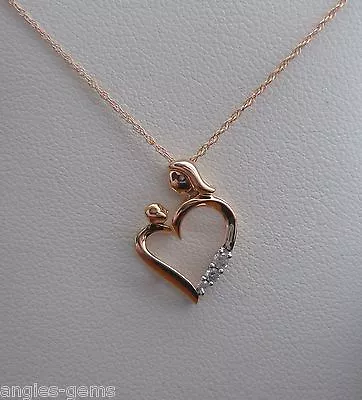 Mother's Day Mom & Child Journey Heart Love Diamond Necklace- Rose 10k Gold- 18  • $99.95