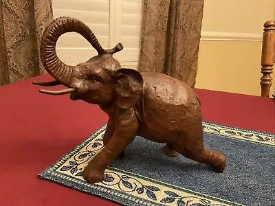 Hand Carved Wooden Elephant Figurine   Elephant Statue 8” Tall Heavy Vintage • $89.99