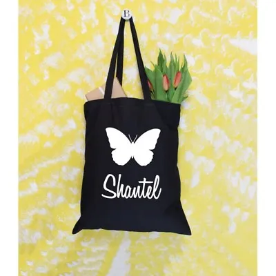 Personalised Name Tote Bag Butterfly Canvas Cotton Shopper Shopping • £5.99