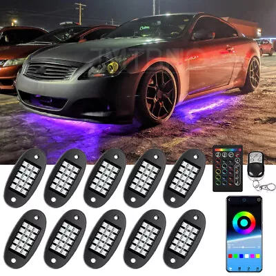 10 Pods RGB LED Rock Neon Music Underbody Wheel Lights For Infiniti G37 G35 Q60 • $59.49