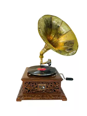 HMV Working Gramophone Player Phonograph Gramophone Gift Look Vinyl Recorder Win • $459.25