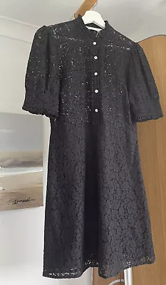 £19 • Buy Zara Black Lace Collared Short Dress Rhinestone Buttons Size M UK