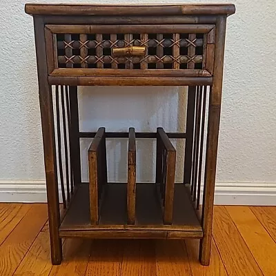 Vintage Boho Bamboo Rattan Wicker End Side Table With Magazine Rack & Drawer • $249.99