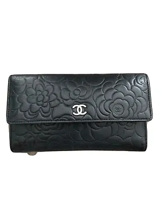 Genuine Chanel Camellia Flap Wallet - Black Leather - Vintage - Rare Find • £399