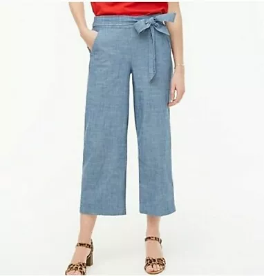 J. CREW Womens Chambray Wide Leg Crop Pull On Elastic Waist Pants Sz 0 • $9.99