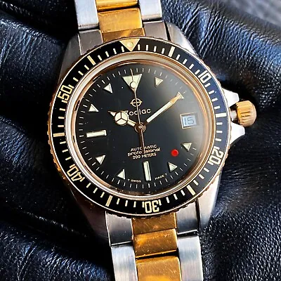 Excellent Zodiac Vintage Red Point Red Dot Automatic 113.17.31 Pro Diver Swiss • £514.67