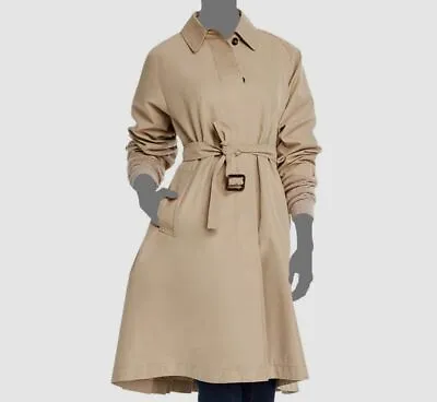 $865 Weekend Max Mara Womens Beige Belted Pleated Flared Raincoat Jacket 14 • $277.18