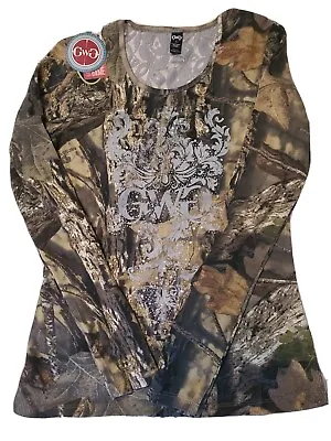 Girls With Guns Top XL Mossy Oak Camo Rhinestone GWG Tee Shirt Long Sleeve • $9.99