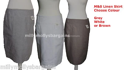 £8.99 • Buy M&S Womens Marks And Spencer Grey Brown White Linen Skirt Size 18 16 14 10 8 6