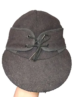 Vintage Wool Trapper Hunting Winter Hat Cap Eared Size 7 1/4 Lined Dark Gray • $14.95