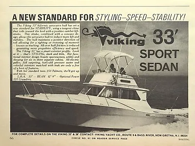 Viking 33' Sport Sedan New Gretna NJ Cruising Yacht Boat Vintage Print Ad 1972 • $10.77