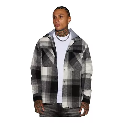 Stacking Hooded Flannel Shacket Jacket Gray / Black Men's Size Medium • $32.94