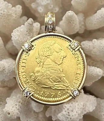 Gold Coin 22K Spanish Treasure Authentic Pirate Doubloon 2 Escudos 14K Diamonds • $3399