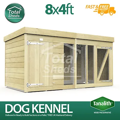 Dog Kennel & Run 8ft X 4ft Fully Pressure Treated Tanalised Timber Free Delivery • £604.99