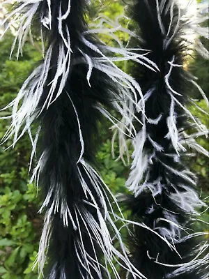 27g Black Marabou Boa With White Ostrich Feather Boa Fluffy Two Tone Boa 2 Yards • $18.99