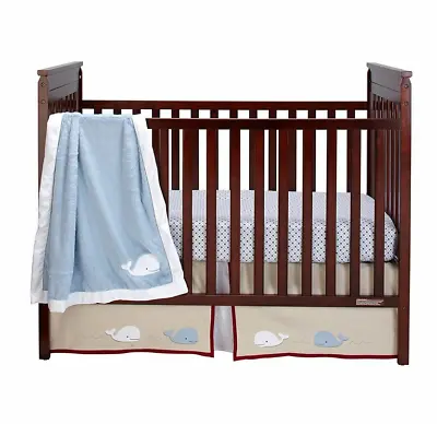 $64.99 • Buy Wendy Bellissimo Blue Tan Whale Print Snug Harbor 3-Piece Crib Bedding Set - New