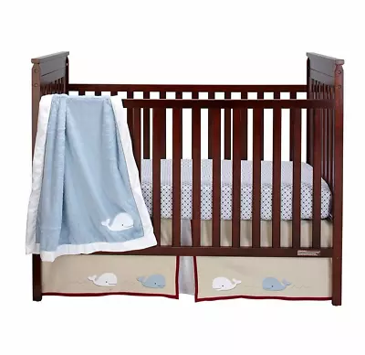 Wendy Bellissimo Blue Tan Whale Print Snug Harbor 3-Piece Crib Bedding Set - New • $64.99