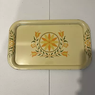 Vintage Mid-century Modern Metal Folk Art Yellow Tray • $15