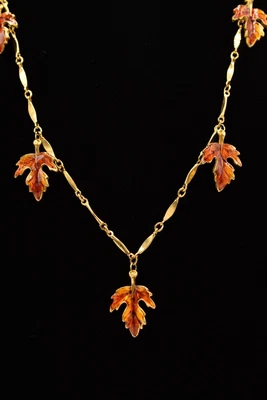 Vintage Necklace Fall Autumn Leaf Enamel Charm Dangle Gold Tone Chain 1980s Bin2 • $27.96